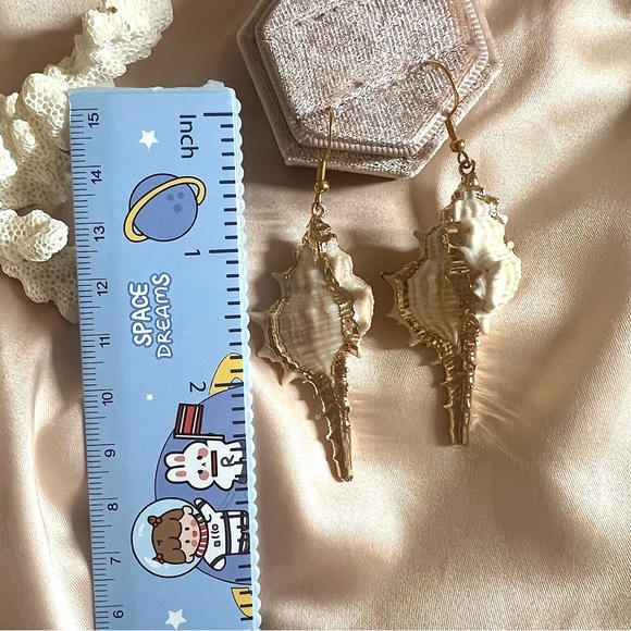 Sea Snail Shell Gold Plated Hook Earrings - Picture 9 of 9